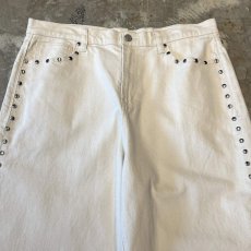 画像10: WHITE COLOR STUDS DECORATIVE WIDE SILHOUETTE PANTS / W33 (10)
