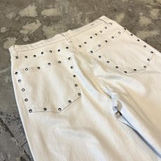 画像9: WHITE COLOR STUDS DECORATIVE WIDE SILHOUETTE PANTS / W33 (9)