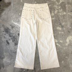 画像2: WHITE COLOR STUDS DECORATIVE WIDE SILHOUETTE PANTS / W33 (2)