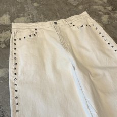 画像3: WHITE COLOR STUDS DECORATIVE WIDE SILHOUETTE PANTS / W33 (3)