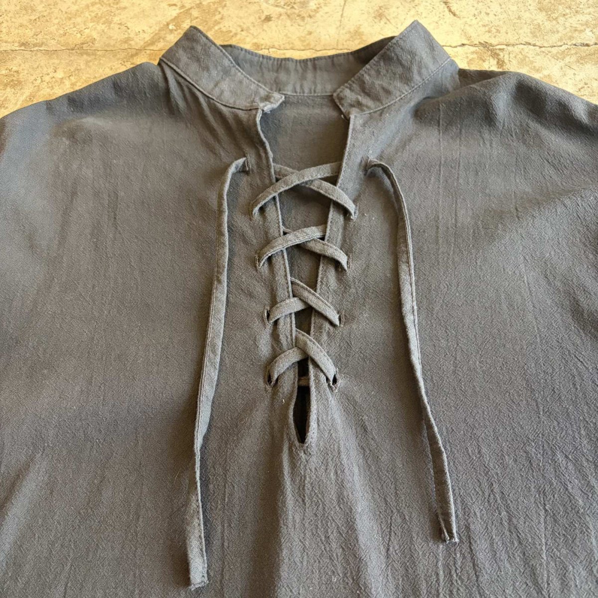 画像5: BLACK COLOR LACE UP RIBBON DESIGN L/S TOPS / Ladies L (5)