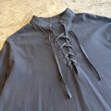 画像3: BLACK COLOR LACE UP RIBBON DESIGN L/S TOPS / Ladies L (3)