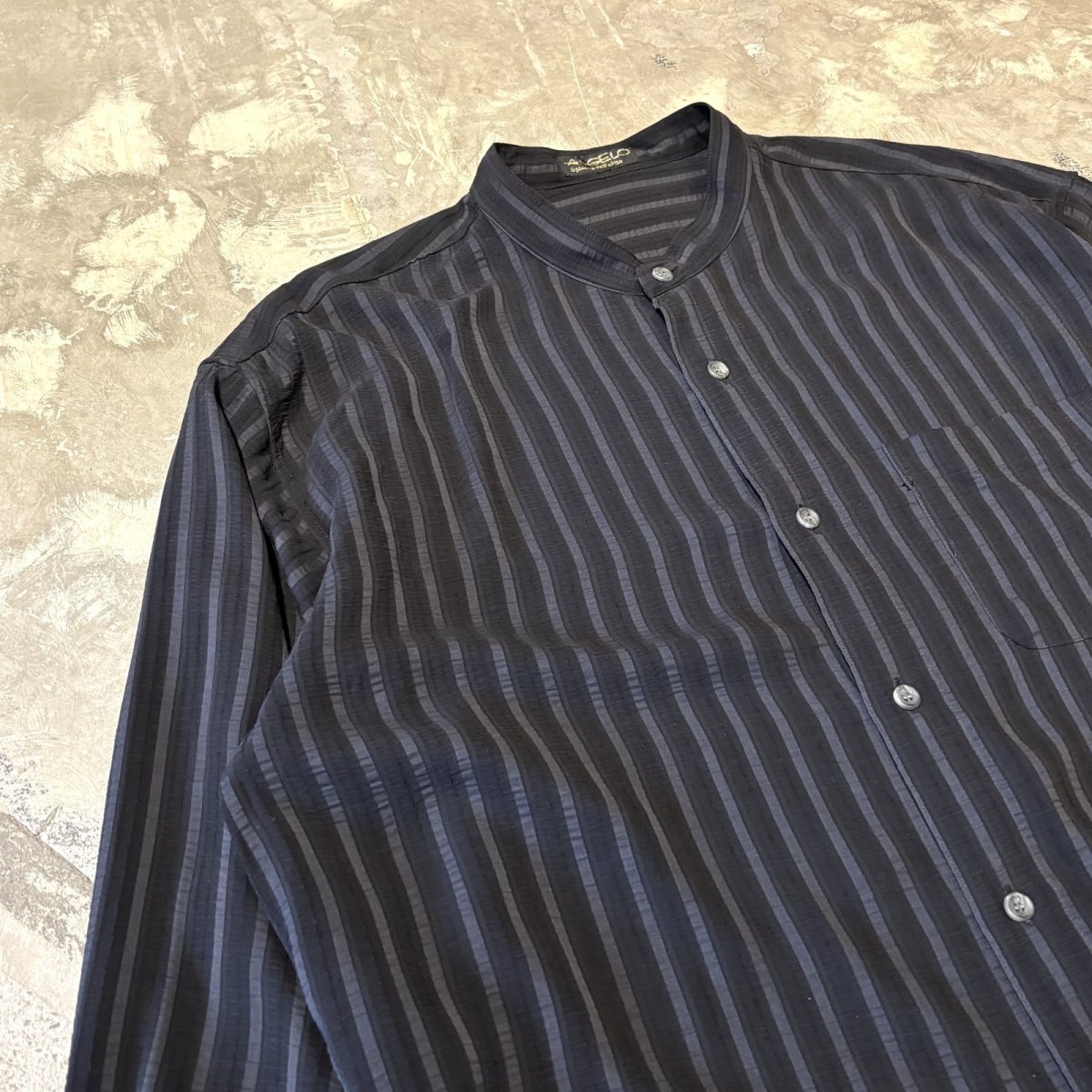 画像3: ALL OVER STRIPE PATTERN BAND COLLAR L/S SHIRT / Mens XL (3)