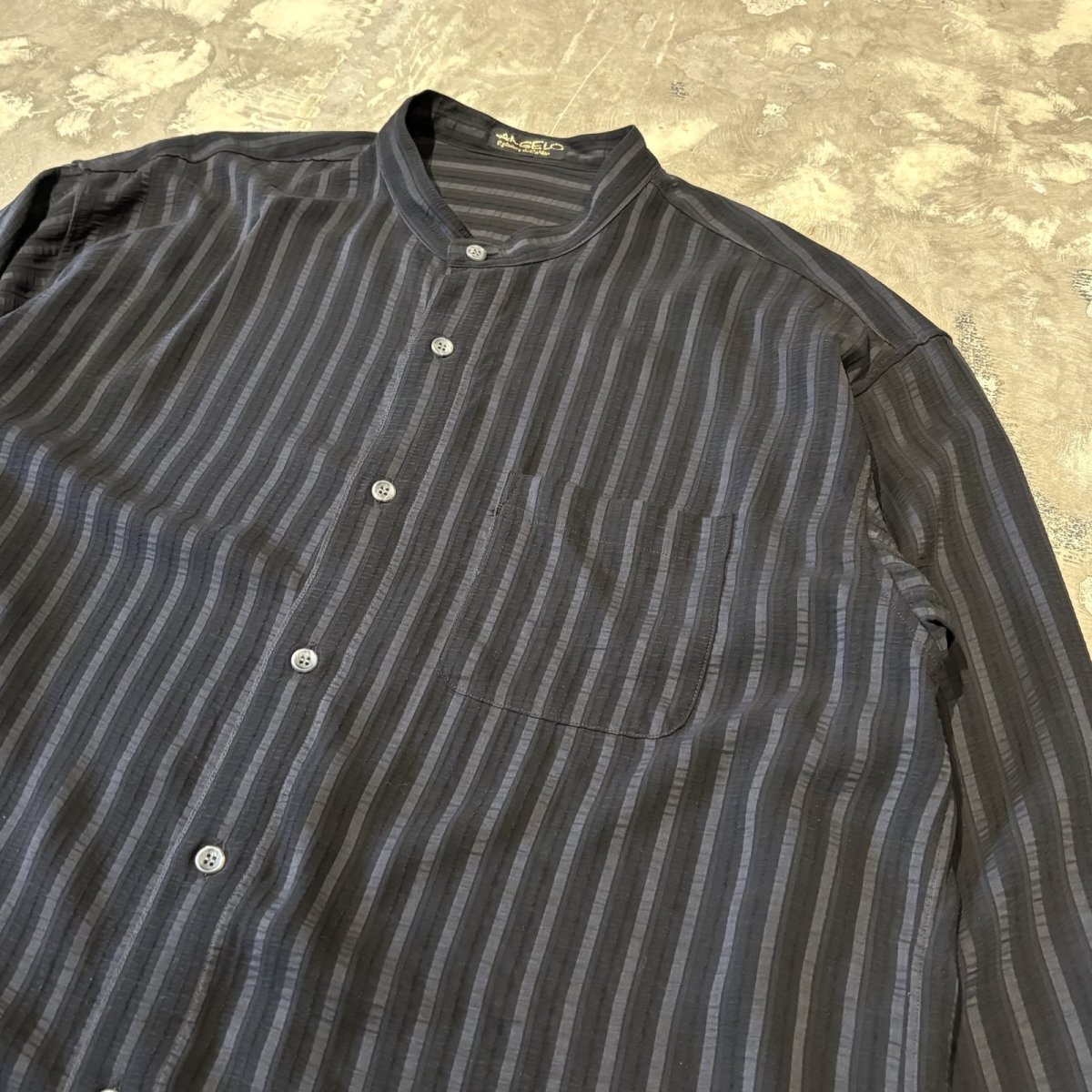 画像4: ALL OVER STRIPE PATTERN BAND COLLAR L/S SHIRT / Mens XL (4)