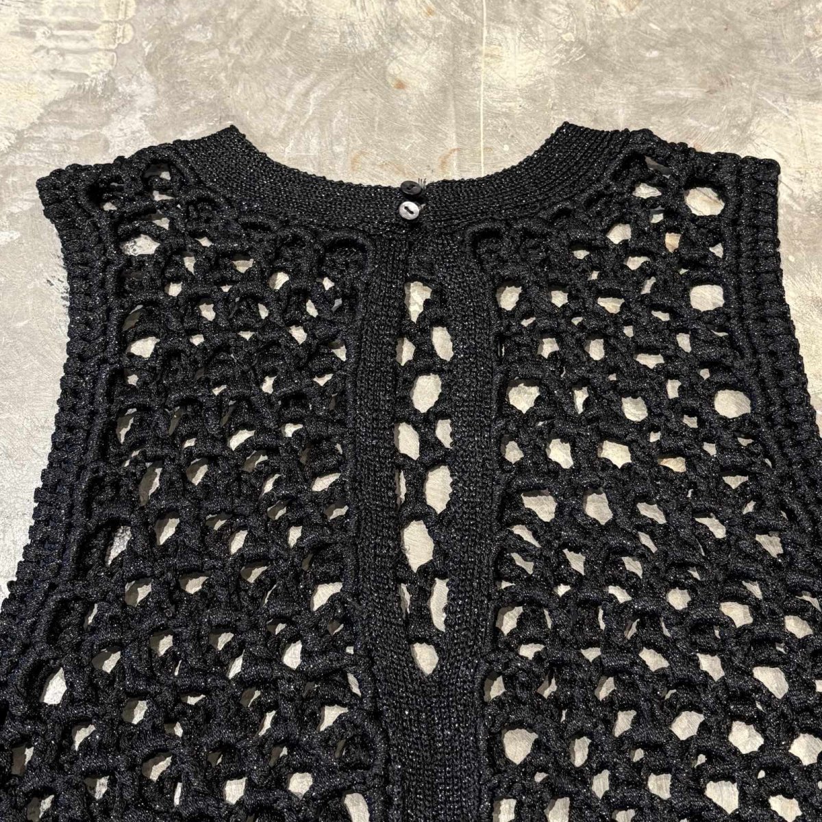 画像11: LAME MIX BAND COLLAR MESH KNIT VEST / Mens M~L (11)