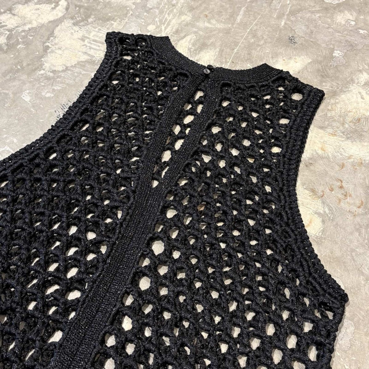 画像4: LAME MIX BAND COLLAR MESH KNIT VEST / Mens M~L (4)