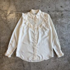 画像1: OLD POINT LACE DESIGN FRILL BLOUSE / Ladies M / MADE IN USA (1)
