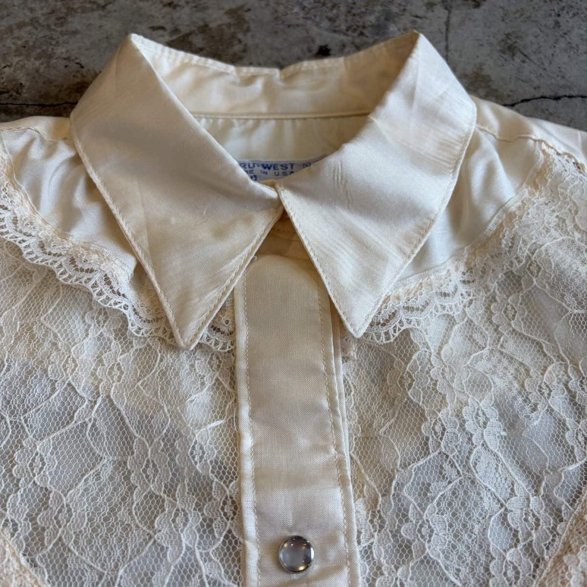画像4: OLD POINT LACE DESIGN FRILL BLOUSE / Ladies M / MADE IN USA (4)