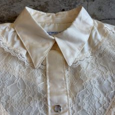 画像4: OLD POINT LACE DESIGN FRILL BLOUSE / Ladies M / MADE IN USA (4)