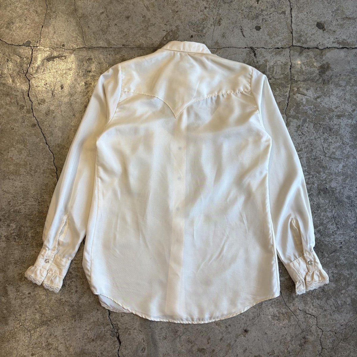 画像2: OLD POINT LACE DESIGN FRILL BLOUSE / Ladies M / MADE IN USA (2)