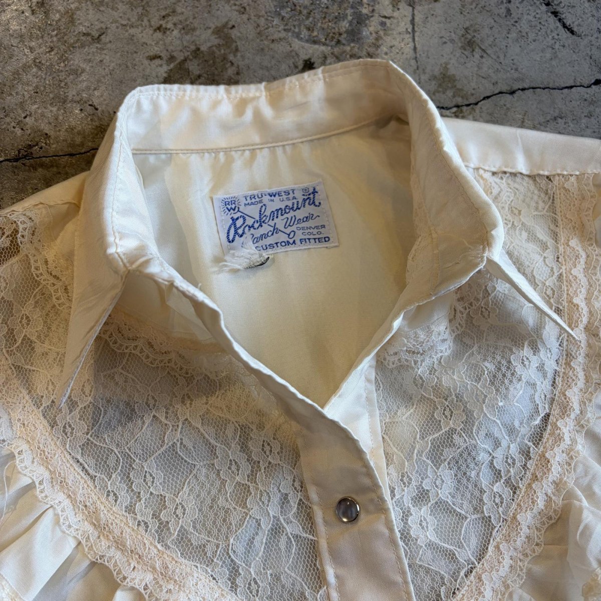 画像9: OLD POINT LACE DESIGN FRILL BLOUSE / Ladies M / MADE IN USA (9)