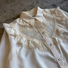 画像3: OLD POINT LACE DESIGN FRILL BLOUSE / Ladies M / MADE IN USA (3)