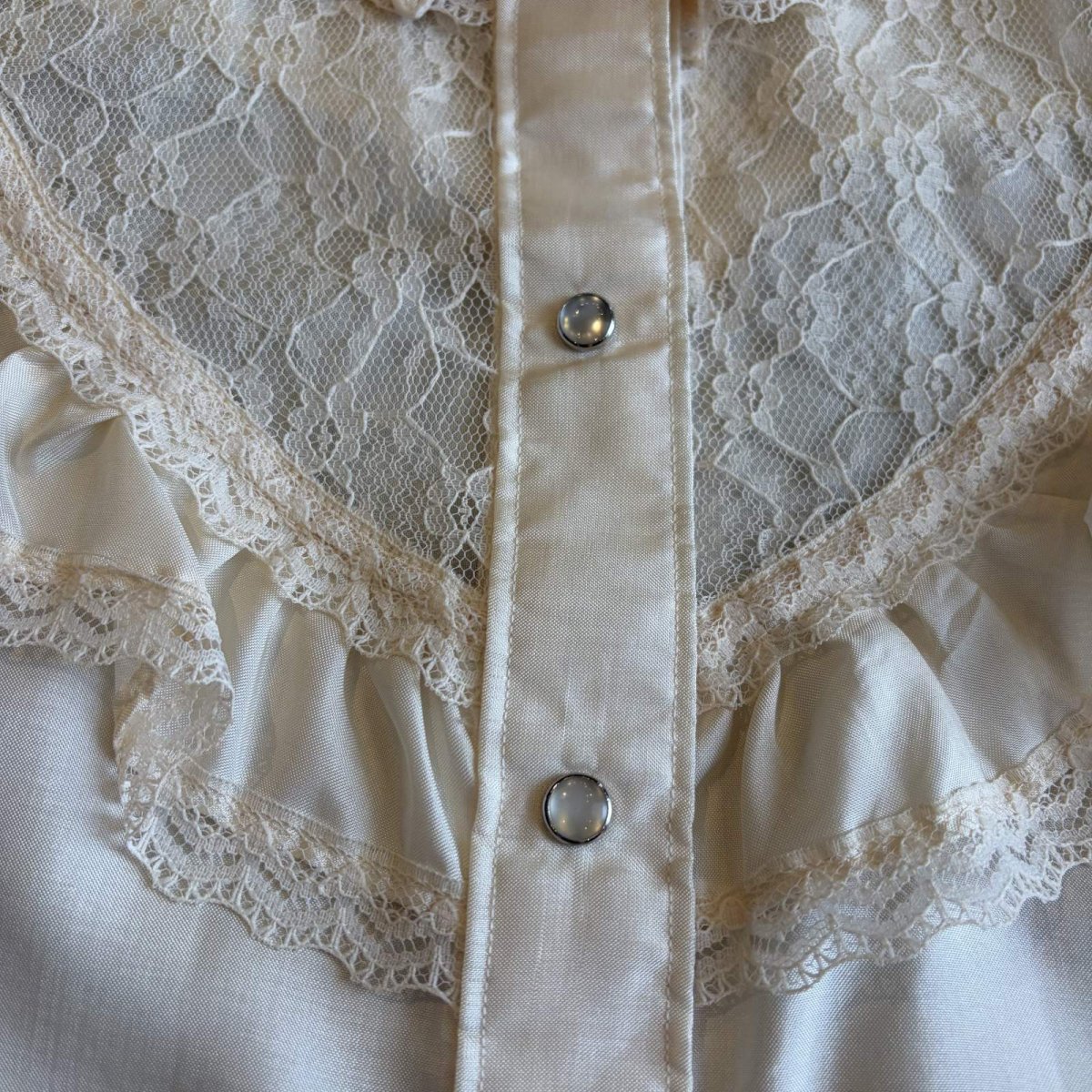 画像6: OLD POINT LACE DESIGN FRILL BLOUSE / Ladies M / MADE IN USA (6)