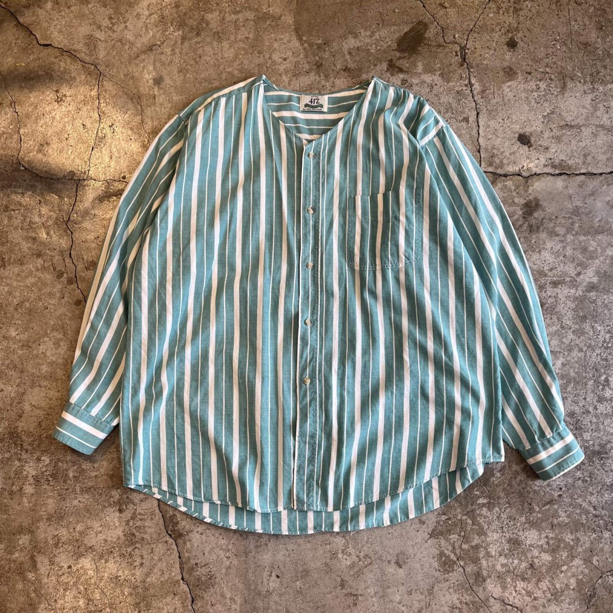 画像1: V NECK ONE POCKET DESIGN STRIPE PATTERN L/S SHIRT / Ladies XL (1)