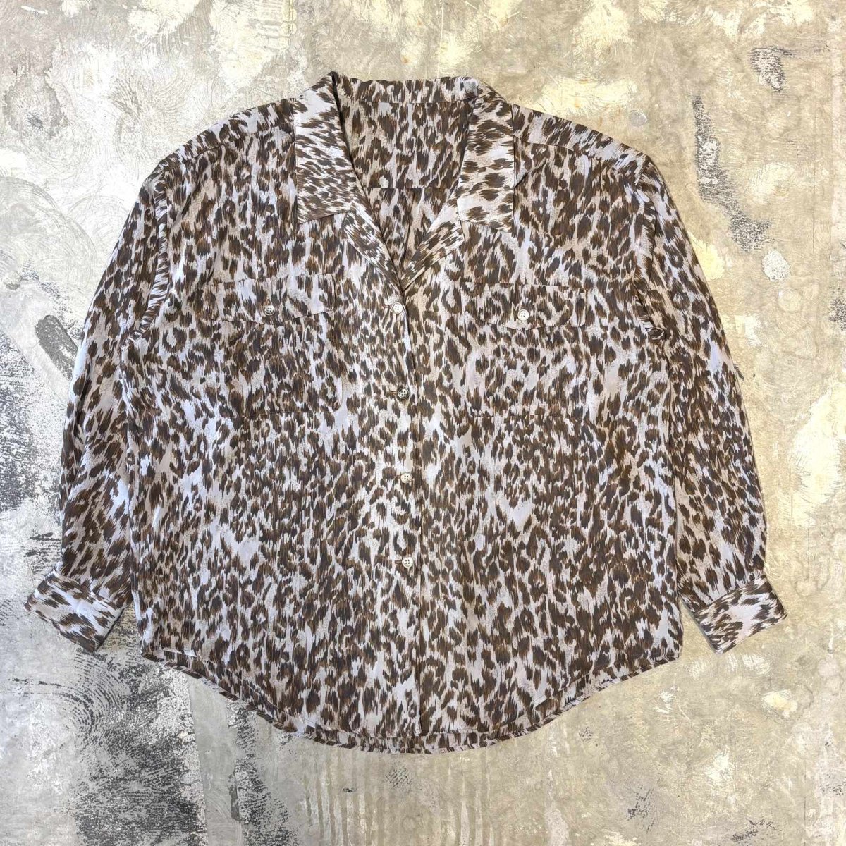 画像1: ALL OVER LEOPARD PATTERN OPEN COLLAR SHEER L/S SHIRT / Mens L (1)