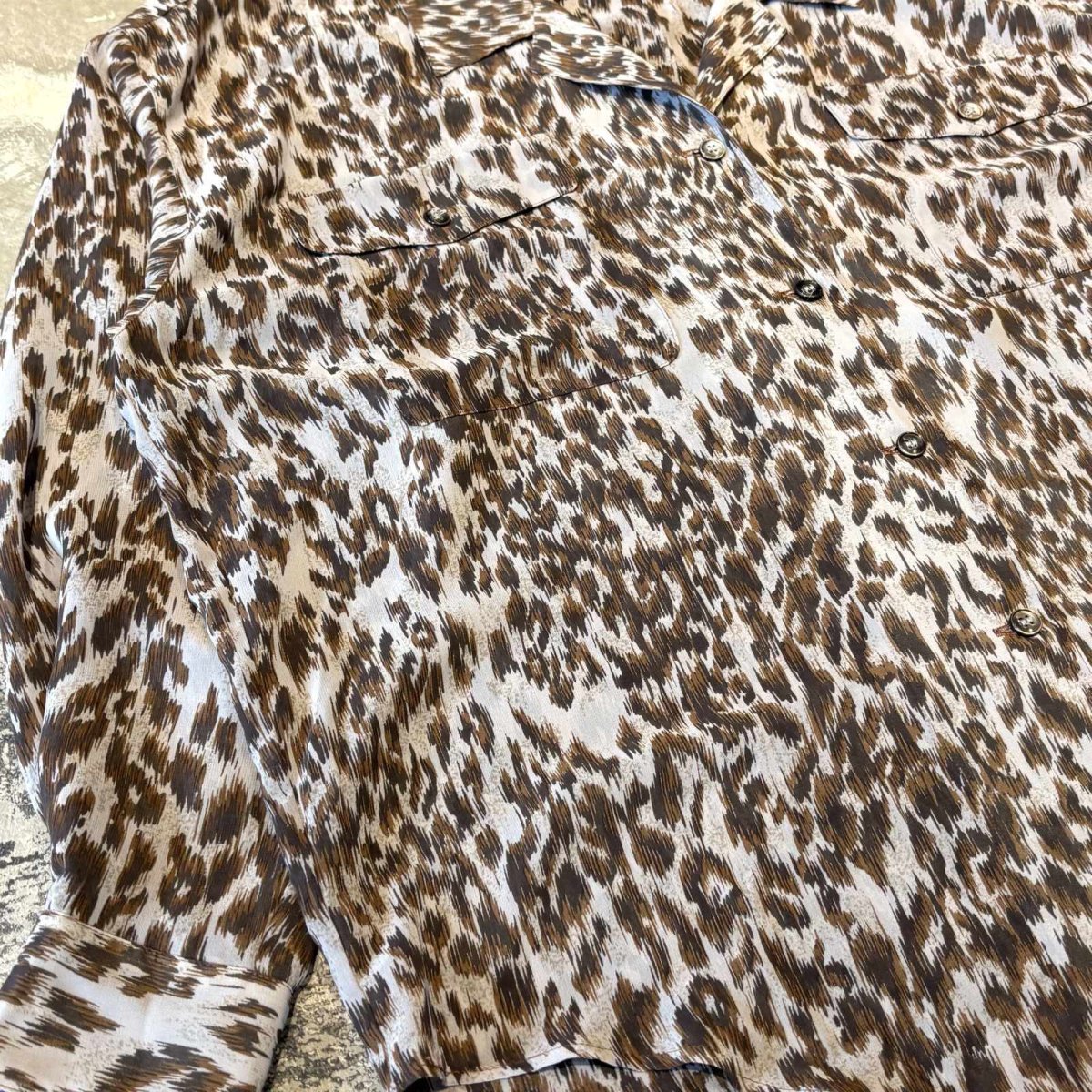 画像5: ALL OVER LEOPARD PATTERN OPEN COLLAR SHEER L/S SHIRT / Mens L (5)