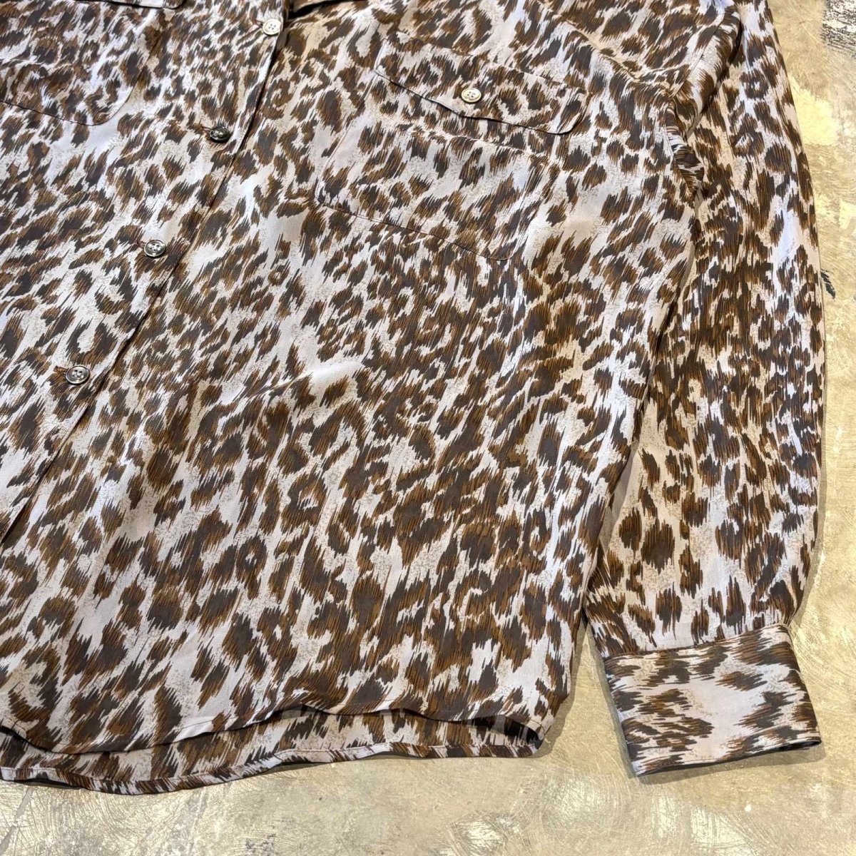 画像6: ALL OVER LEOPARD PATTERN OPEN COLLAR SHEER L/S SHIRT / Mens L (6)