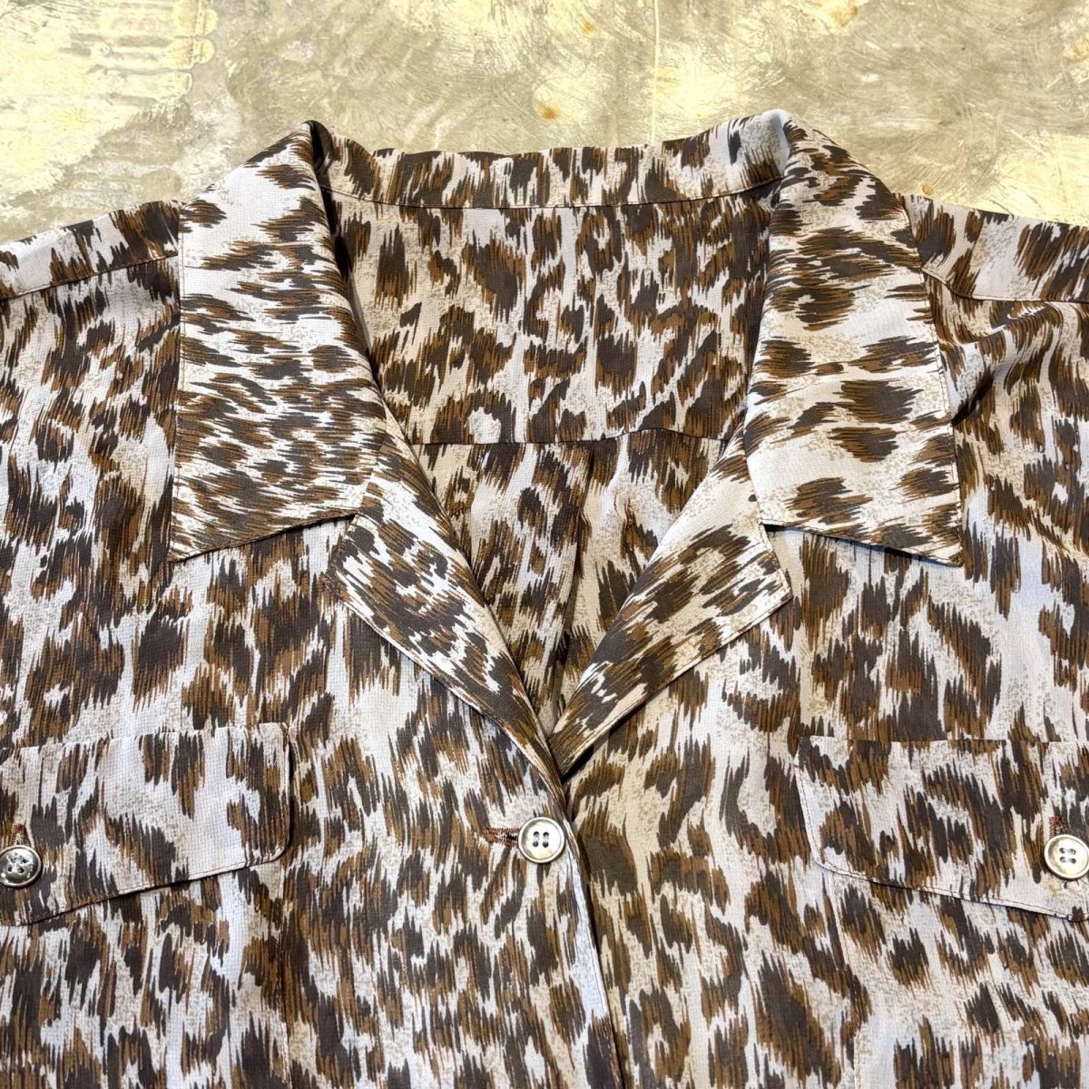 画像10: ALL OVER LEOPARD PATTERN OPEN COLLAR SHEER L/S SHIRT / Mens L (10)