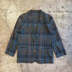 画像1: COLOR CHECK ALL OVER PATTERN LIGHT DESIGN JACKET / Ladies L (1)