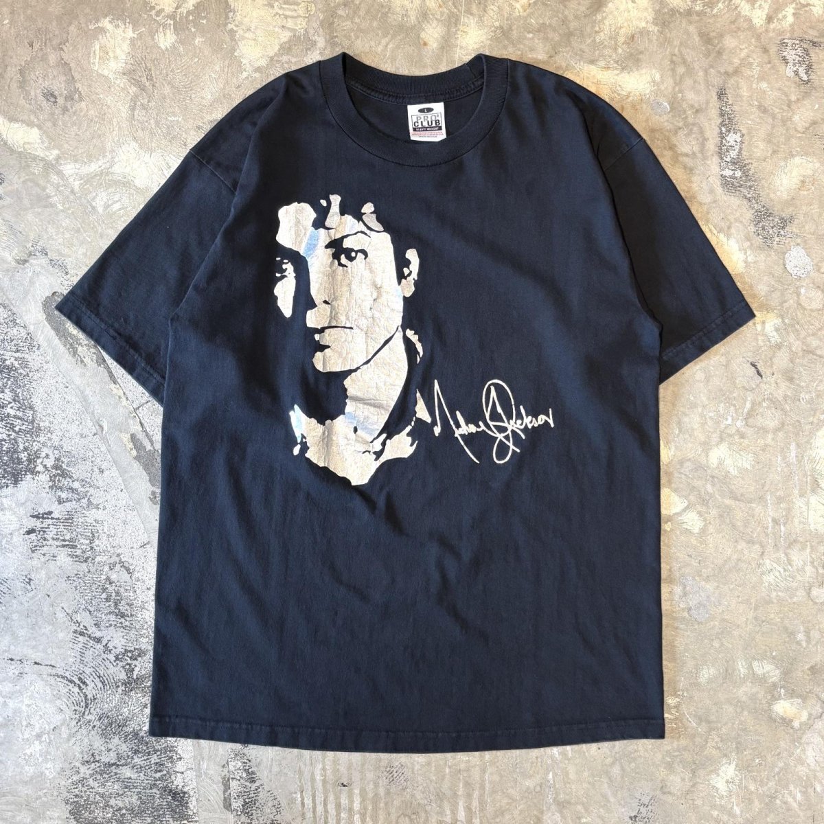 画像1: "MICHAEL JACKSON" FRONT SILVER PRINTED S/S TEE / Mens L / MADE IN USA (1)