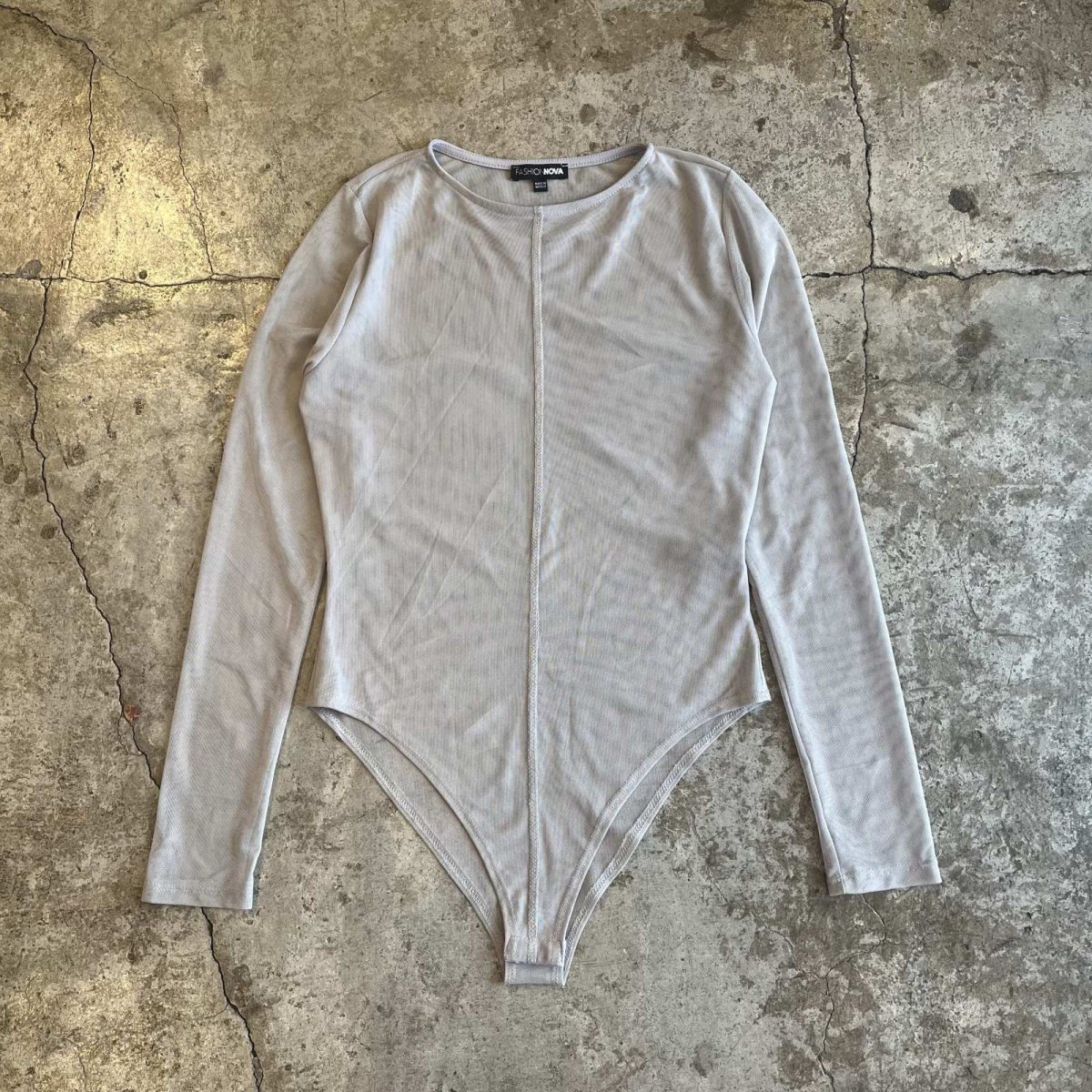 画像1: GREY COLOR MESH DESIGN L/S HEM BODY SUIT TOPS / Ladies M(L) (1)