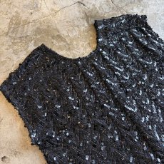 画像3: ALL OVER BLACK COLOR SEQUINS DESIGN N/S TOPS / Ladies M (3)