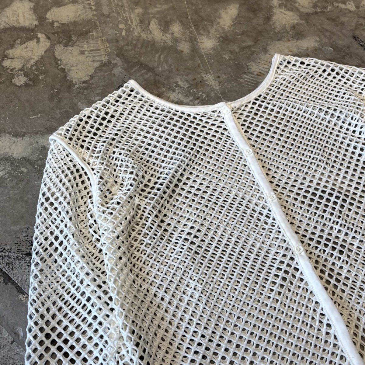 画像3: BUTTON STYLE WHITE MESH L/S TOPS / Mens L (3)