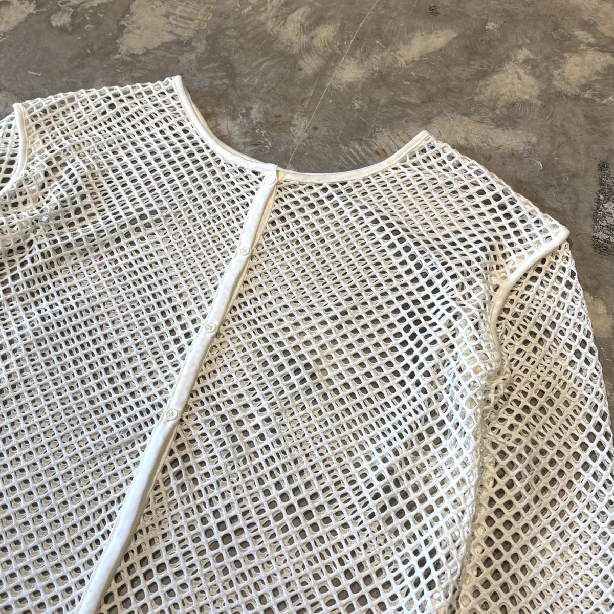 画像4: BUTTON STYLE WHITE MESH L/S TOPS / Mens L (4)