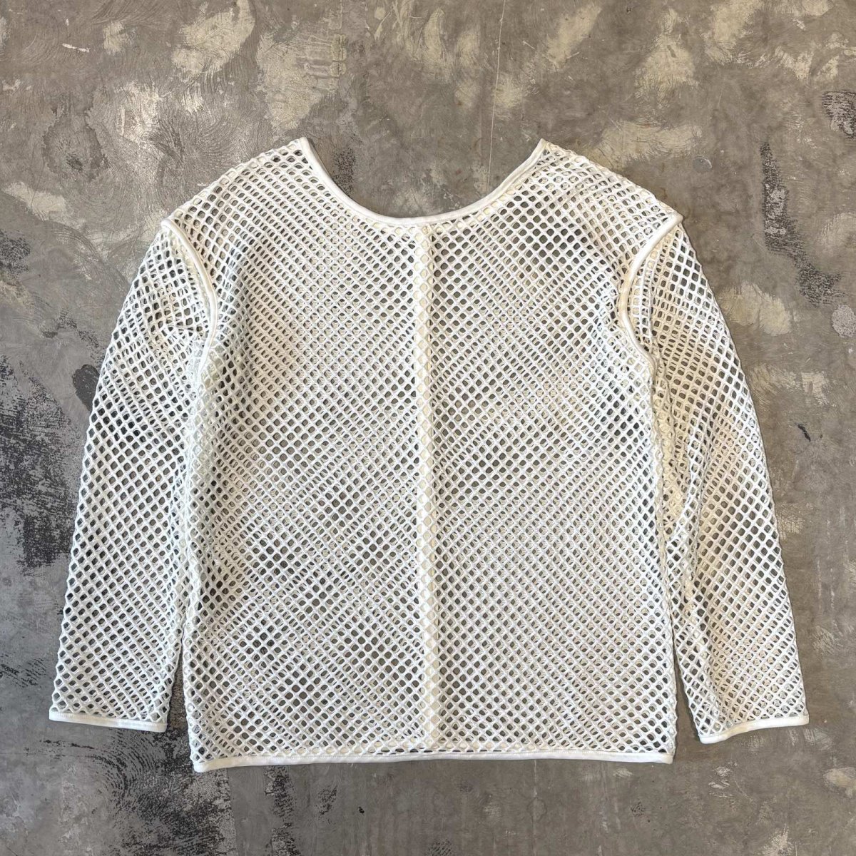 画像2: BUTTON STYLE WHITE MESH L/S TOPS / Mens L (2)