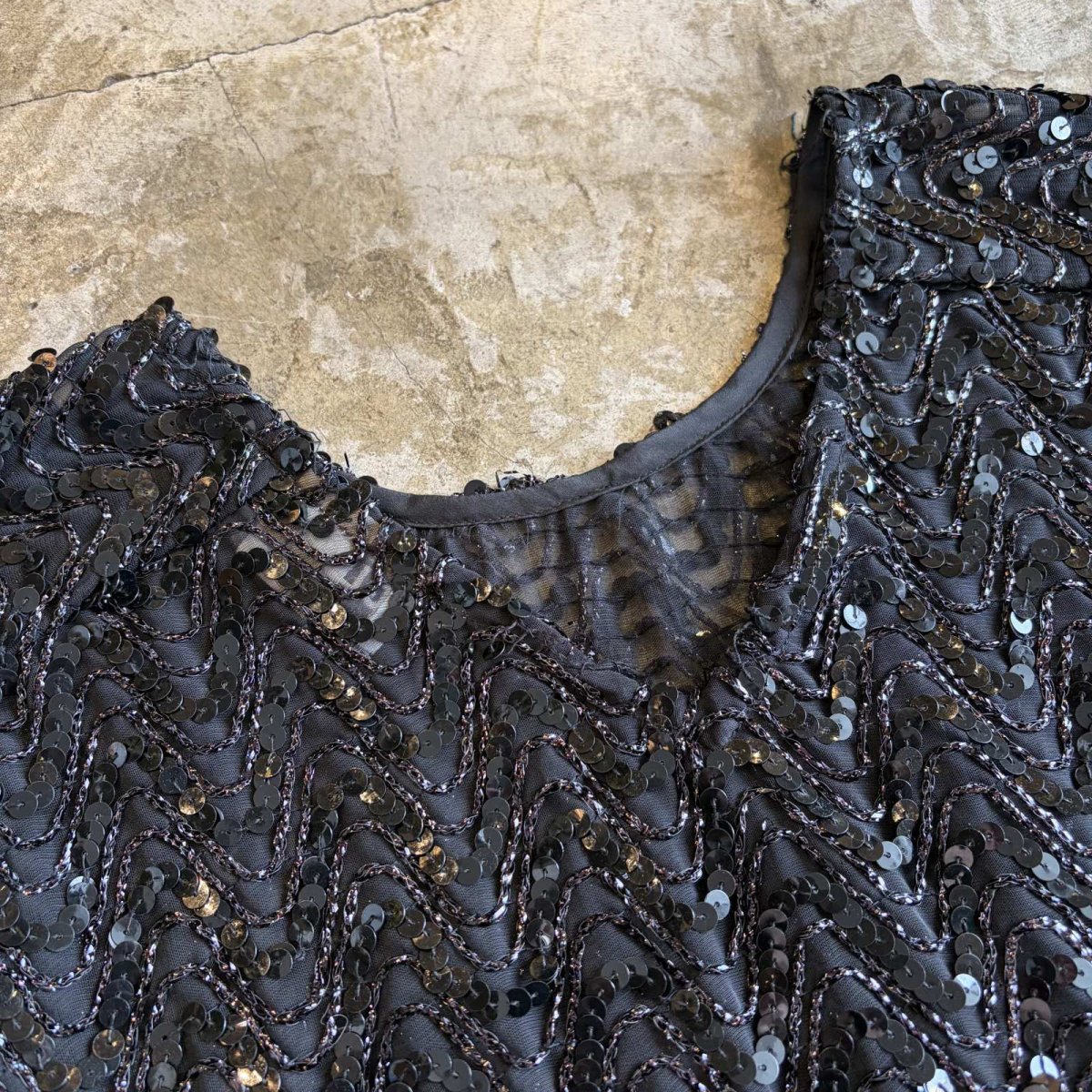 画像7: ALL OVER BLACK COLOR SEQUINS DESIGN N/S TOPS / Ladies M (7)