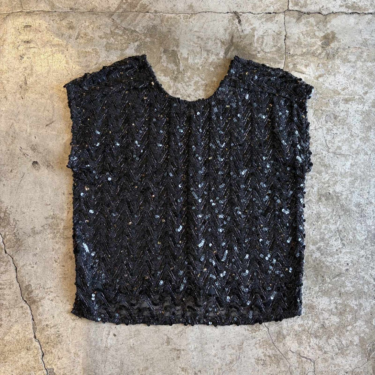 画像1: ALL OVER BLACK COLOR SEQUINS DESIGN N/S TOPS / Ladies M (1)