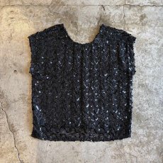 画像1: ALL OVER BLACK COLOR SEQUINS DESIGN N/S TOPS / Ladies M (1)