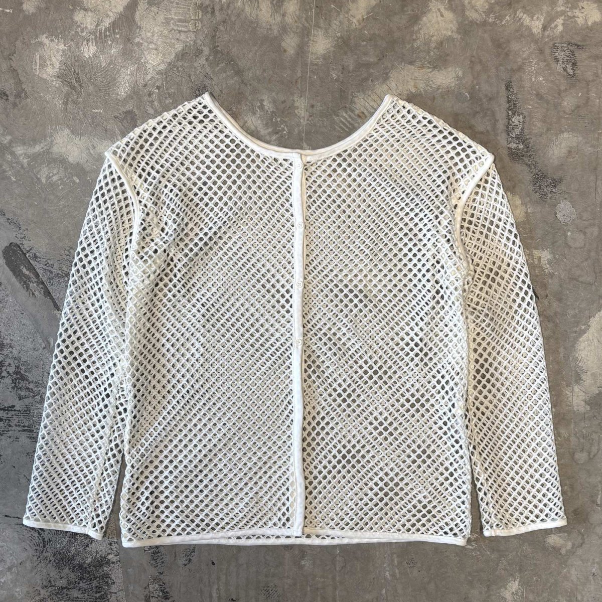 画像1: BUTTON STYLE WHITE MESH L/S TOPS / Mens L (1)