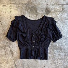 画像1: FRONT BUTTON DESIGN FRILL S/S BLOUSE / Ladies S (1)