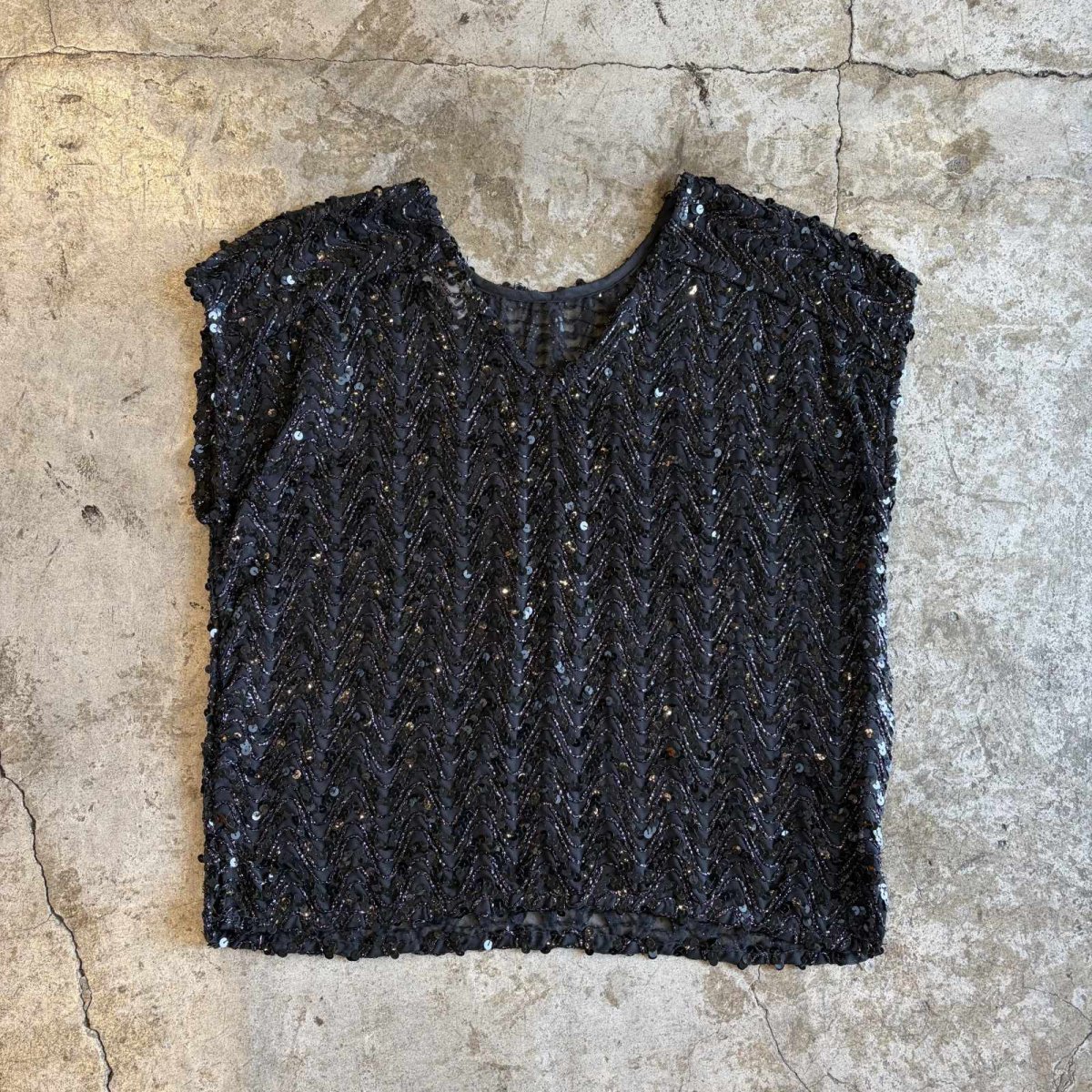 画像2: ALL OVER BLACK COLOR SEQUINS DESIGN N/S TOPS / Ladies M (2)