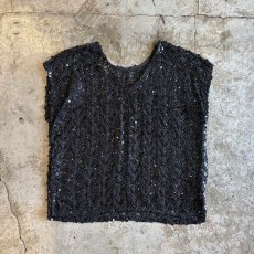 画像2: ALL OVER BLACK COLOR SEQUINS DESIGN N/S TOPS / Ladies M (2)