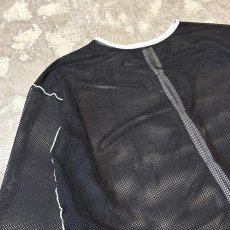 画像9: BUTTON STYLE BLACK PIPING MESH L/S TOPS / Mens L (9)