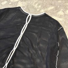 画像4: BUTTON STYLE BLACK PIPING MESH L/S TOPS / Mens L (4)