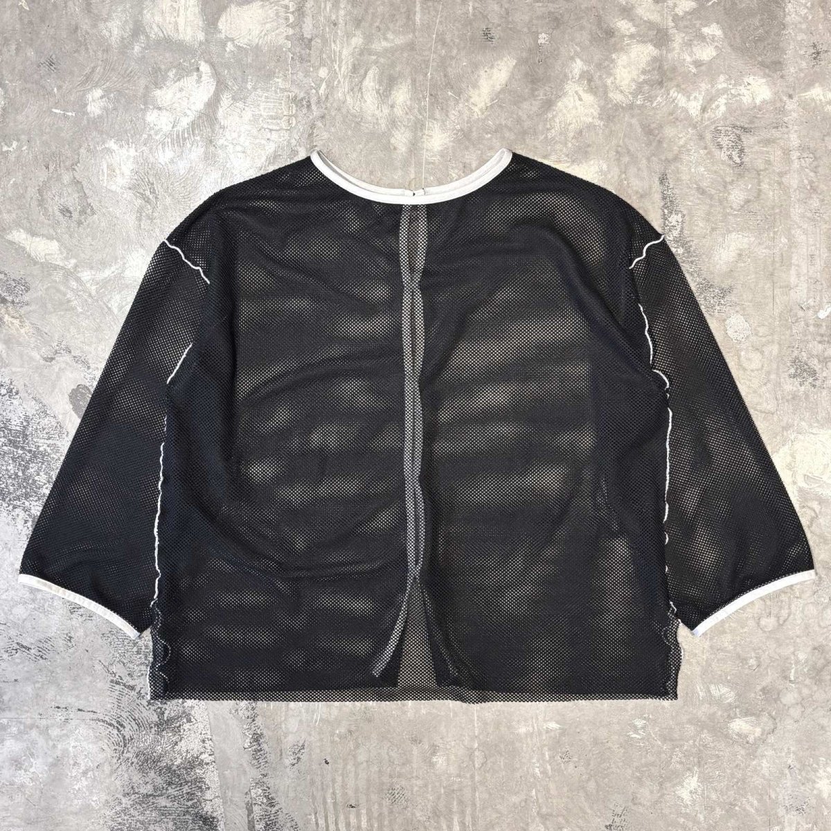 画像2: BUTTON STYLE BLACK PIPING MESH L/S TOPS / Mens L (2)