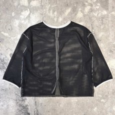 画像2: BUTTON STYLE BLACK PIPING MESH L/S TOPS / Mens L (2)