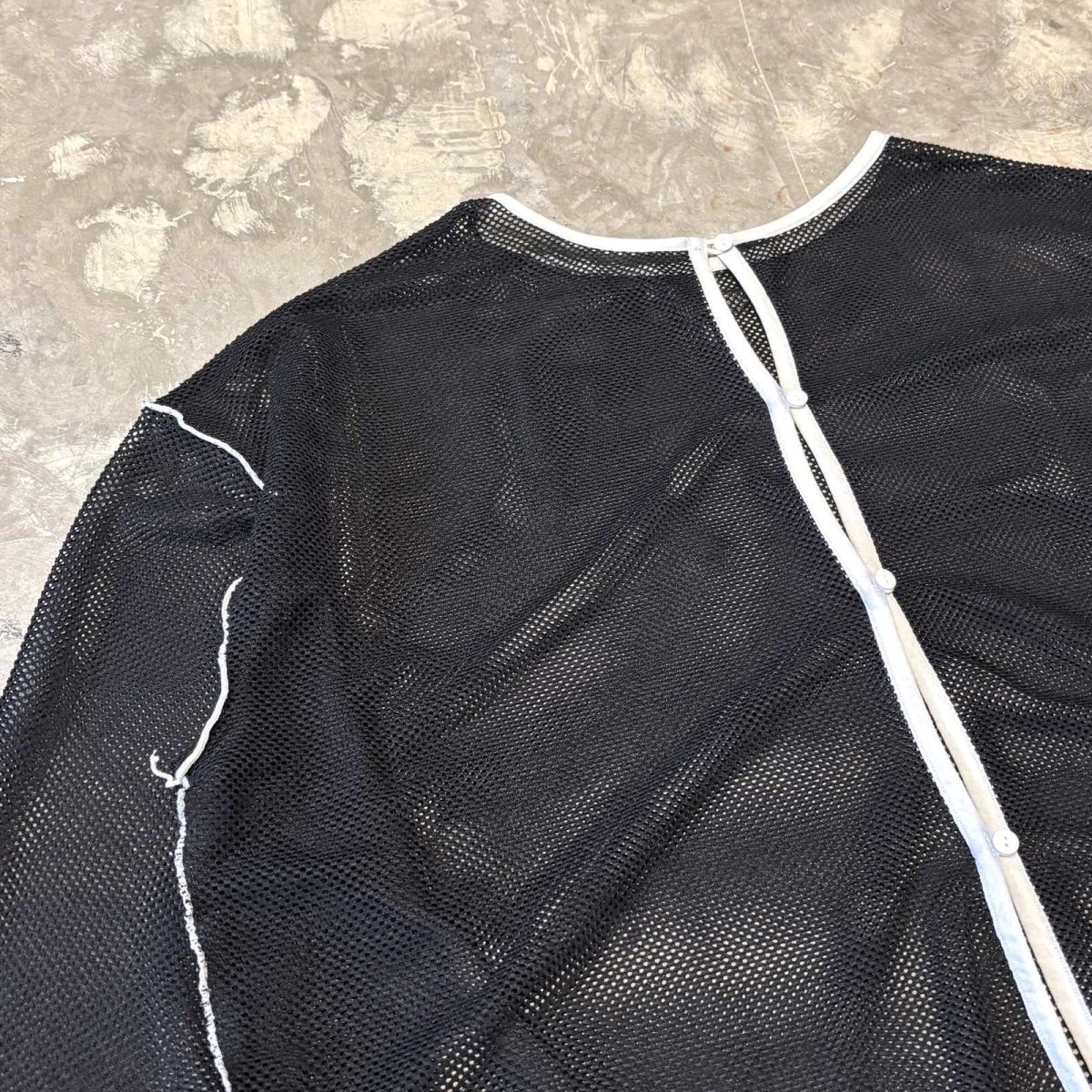 画像3: BUTTON STYLE BLACK PIPING MESH L/S TOPS / Mens L (3)