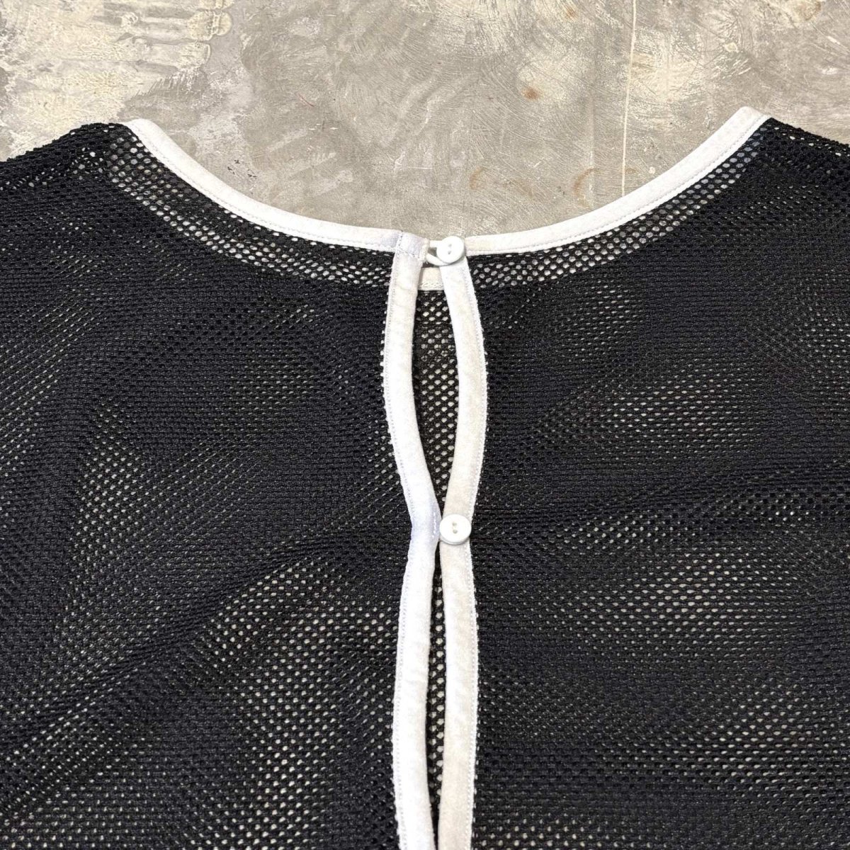 画像10: BUTTON STYLE BLACK PIPING MESH L/S TOPS / Mens L (10)