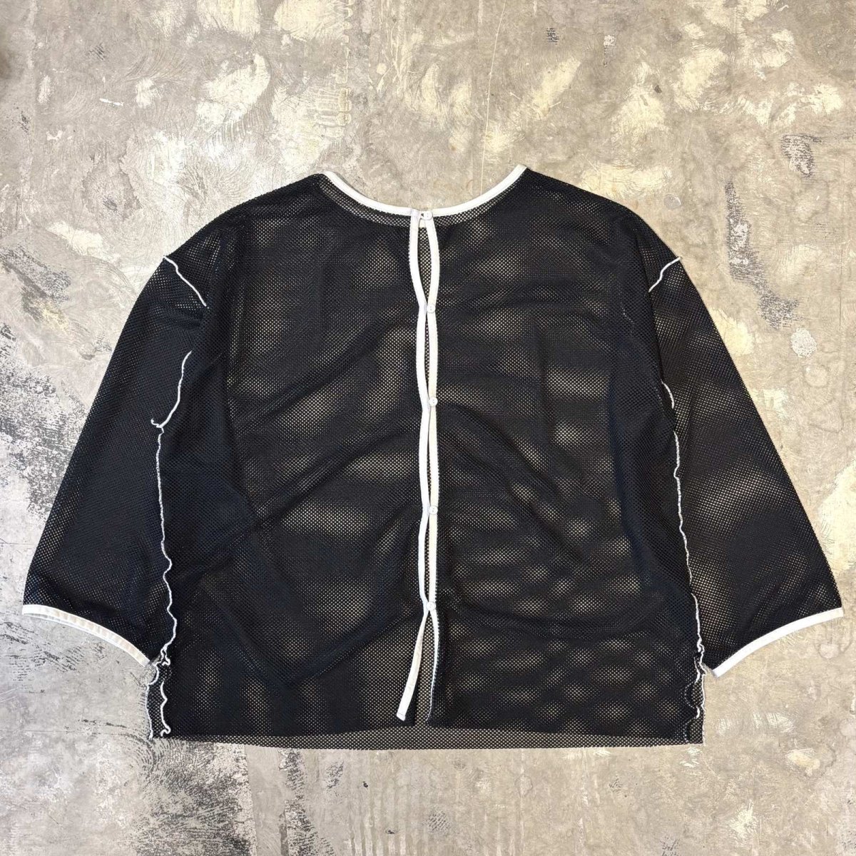 画像1: BUTTON STYLE BLACK PIPING MESH L/S TOPS / Mens L (1)
