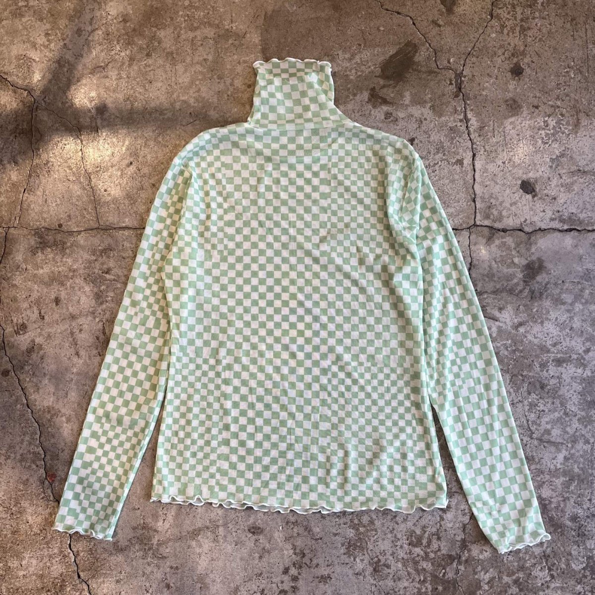 画像2: ALL OVER CHECKER PATTERN TULLE TURTLE DESIGN  L/S TOPS / Ladies M (2)