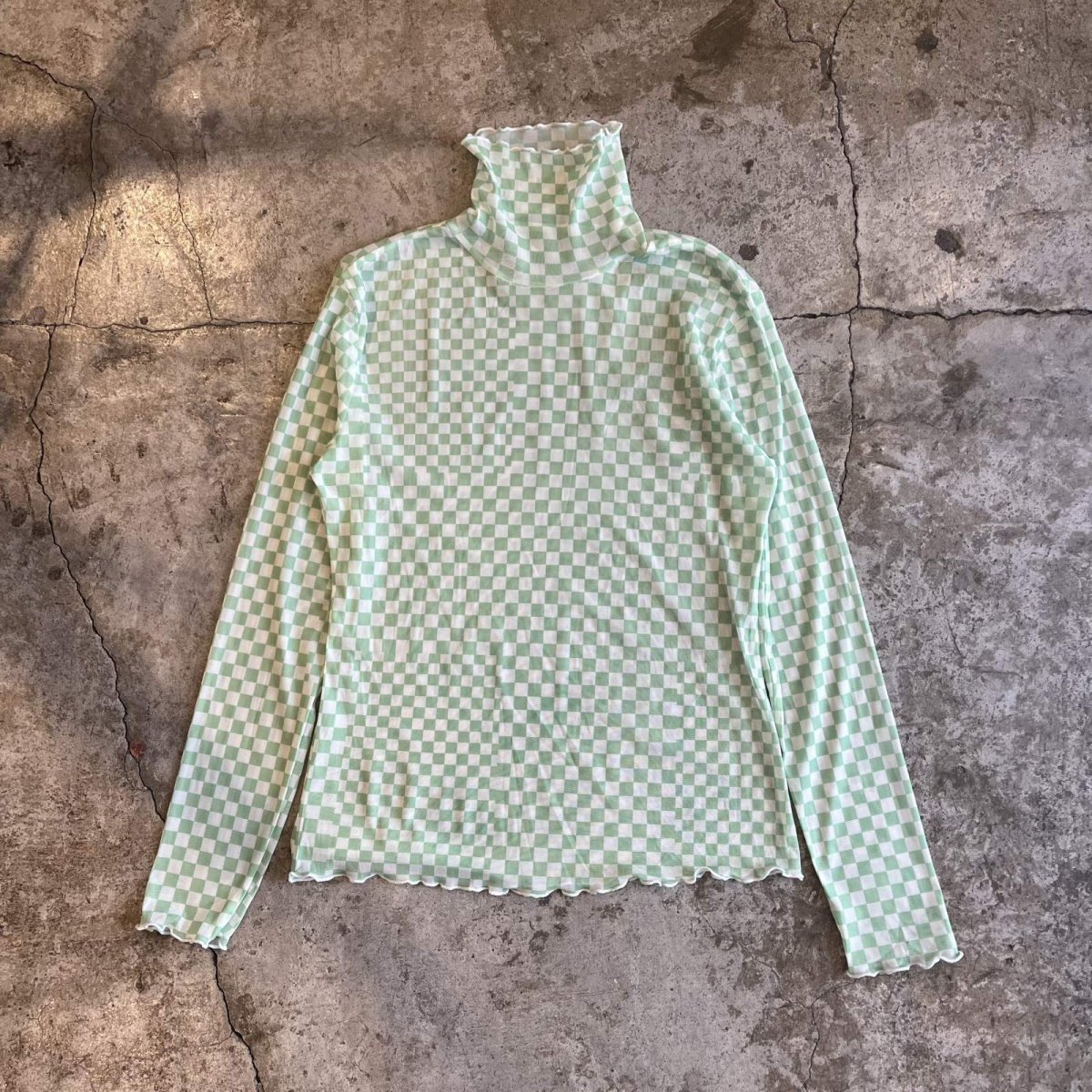 画像1: ALL OVER CHECKER PATTERN TULLE TURTLE DESIGN  L/S TOPS / Ladies M (1)