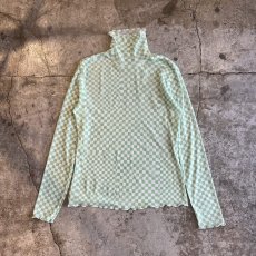 画像1: ALL OVER CHECKER PATTERN TULLE TURTLE DESIGN  L/S TOPS / Ladies M (1)