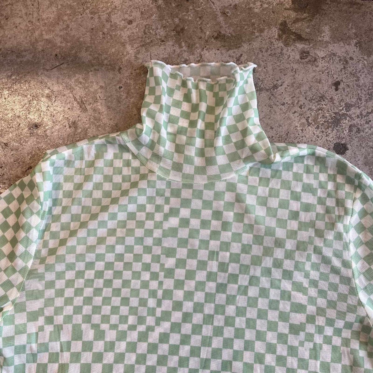 画像8: ALL OVER CHECKER PATTERN TULLE TURTLE DESIGN  L/S TOPS / Ladies M (8)