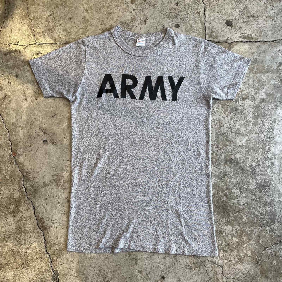画像1: 80's【CHAMPION】FRONT "ARMY" LOGO PRINTED MARBLING PATTERN DESIGN S/S TEE / Ladies M / MADE IN USA (1)
