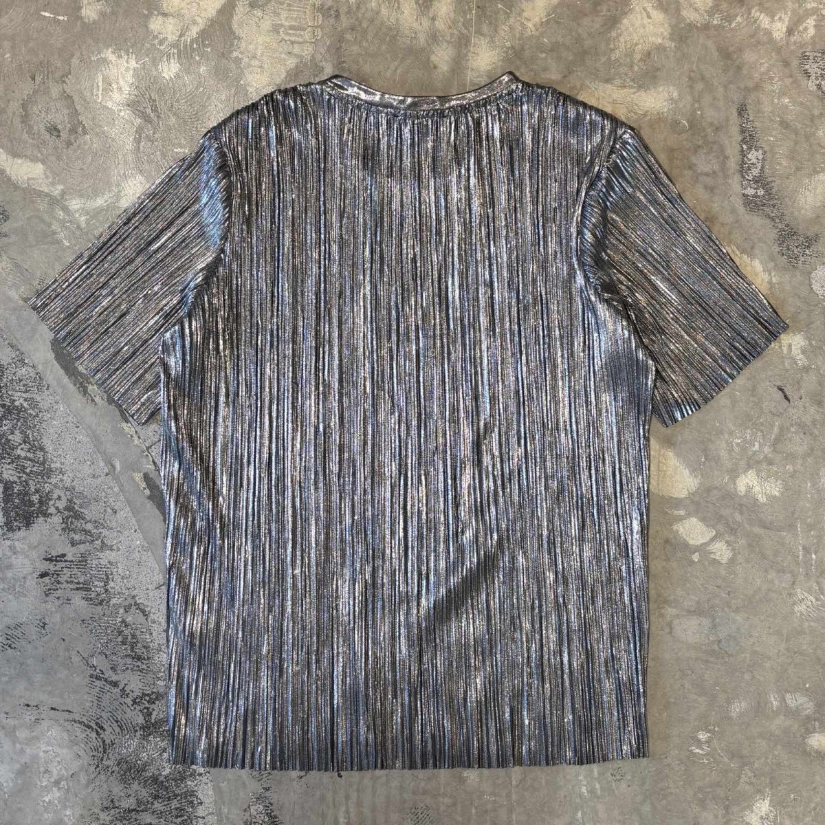 画像2: SILVER COLOR PLEATED S/S TEE / Mens XL (2)