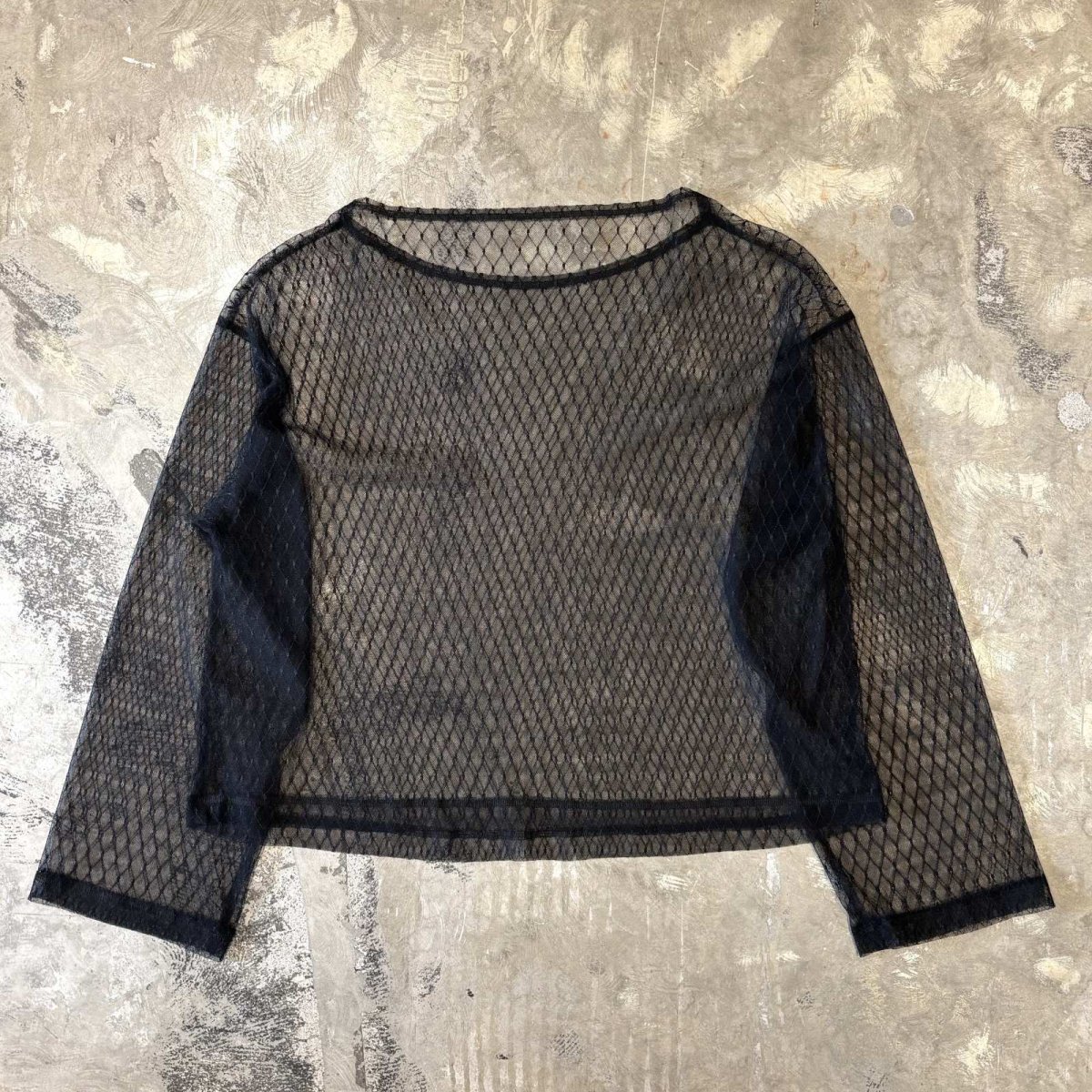 画像2: DIAMOND STITCH PATTERN BOAT NECK SHEER L/S TOPS / Mens L (2)